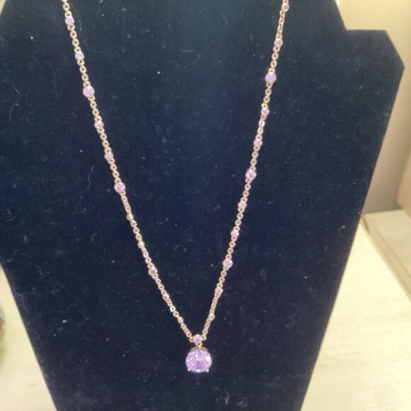 Fine Link Goldtone Crystal Necklace with Crystal Pendant - Picture 1 of 7
